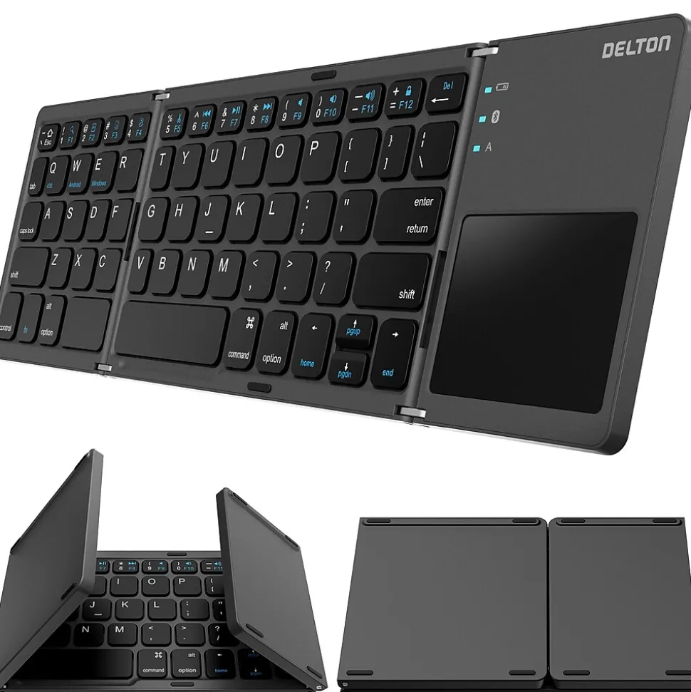 Delton F75 Small Wireless Foldable Portable Keyboard and Touchpad, Black (DKBF75)