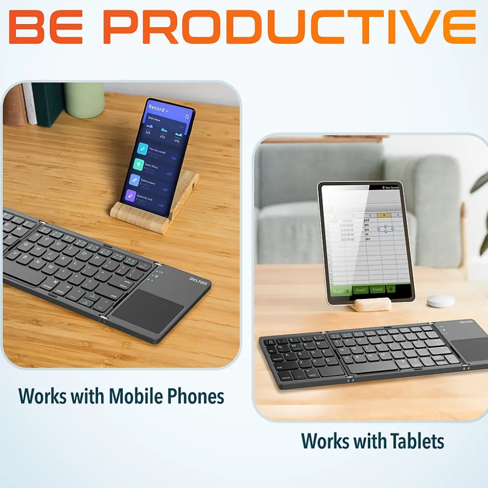 Delton F75 Small Wireless Foldable Portable Keyboard and Touchpad, Black (DKBF75)