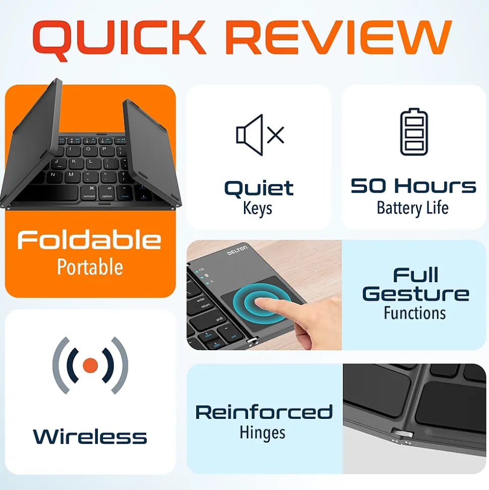 Delton F75 Small Wireless Foldable Portable Keyboard and Touchpad, Black (DKBF75)