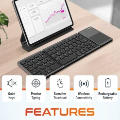 Delton F75 Small Wireless Foldable Portable Keyboard and Touchpad, Black (DKBF75)