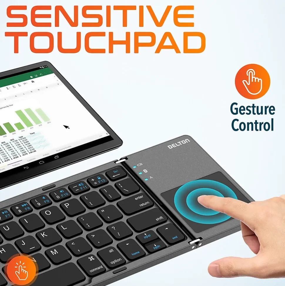 Delton F75 Small Wireless Foldable Portable Keyboard and Touchpad, Black (DKBF75)