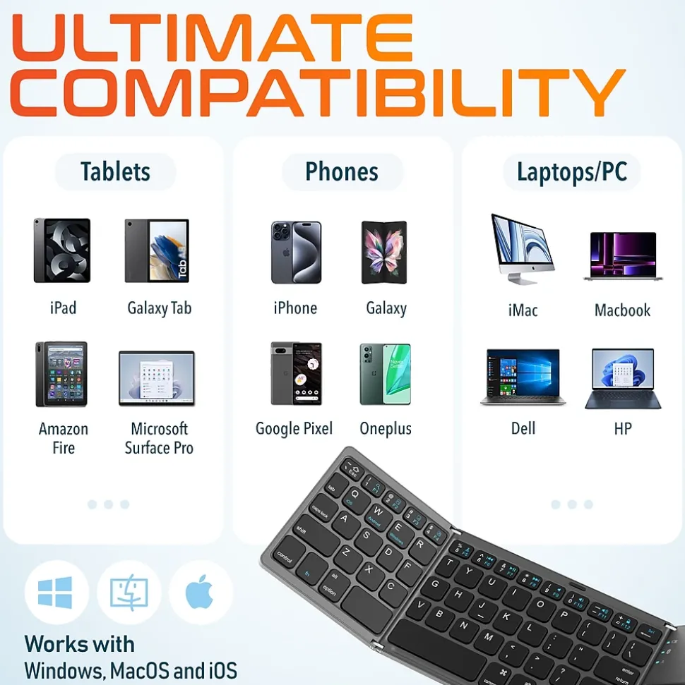 Delton F75 Small Wireless Foldable Portable Keyboard and Touchpad, Black (DKBF75)