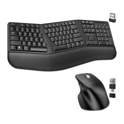 Delton G18 Wireless Ergonomic Computer Keyboard and Optical Mouse Combo, Black (DKMKITERG18-WB)