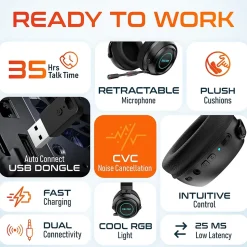 Delton G520 Wireless Noise Canceling Bluetooth Stereo Business/Gaming Over-the-Ear Computer Headset, Black (DBHG520)