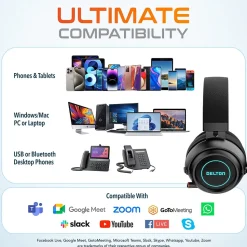 Delton G520 Wireless Noise Canceling Bluetooth Stereo Business/Gaming Over-the-Ear Computer Headset, Black (DBHG520)