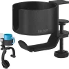 Delton H22 Under Desk Cup Holder and Desk Hook for Headphones, Black (DHSCH22)