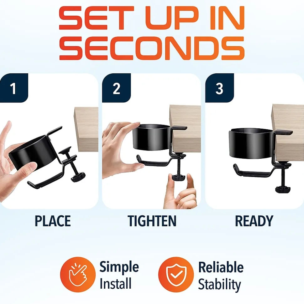 Delton H22 Under Desk Cup Holder and Desk Hook for Headphones, Black (DHSCH22)