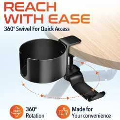 Delton H22 Under Desk Cup Holder and Desk Hook for Headphones, Black (DHSCH22)