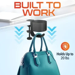 Delton H22 Under Desk Cup Holder and Desk Hook for Headphones, Black (DHSCH22)