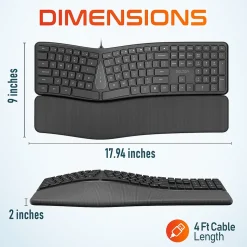 Delton KB250 Ergonomic Keyboard, Black (DKBE250-U)