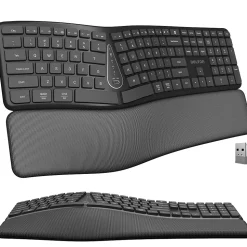 Delton KB250 Ergonomic Wireless Curved Keyboard with Cushioned Wrist Rest, Black (DKBE250-WR)