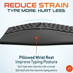 Delton KB250 Ergonomic Wireless Curved Keyboard with Cushioned Wrist Rest, Black (DKBE250-WR)