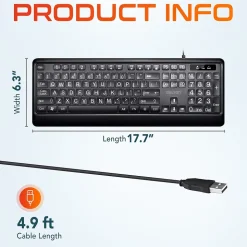 Delton KB20 Large Button/Key Keyboard with Backlight, Black (DBKBG20)