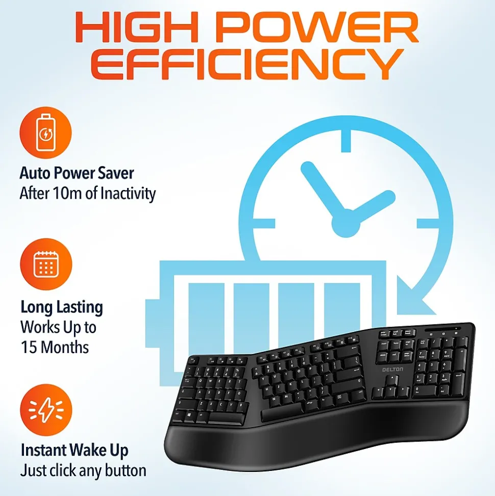 Delton KB200 Wireless Ergonomic Keyboard, Black (DKBERG24G8-WB)