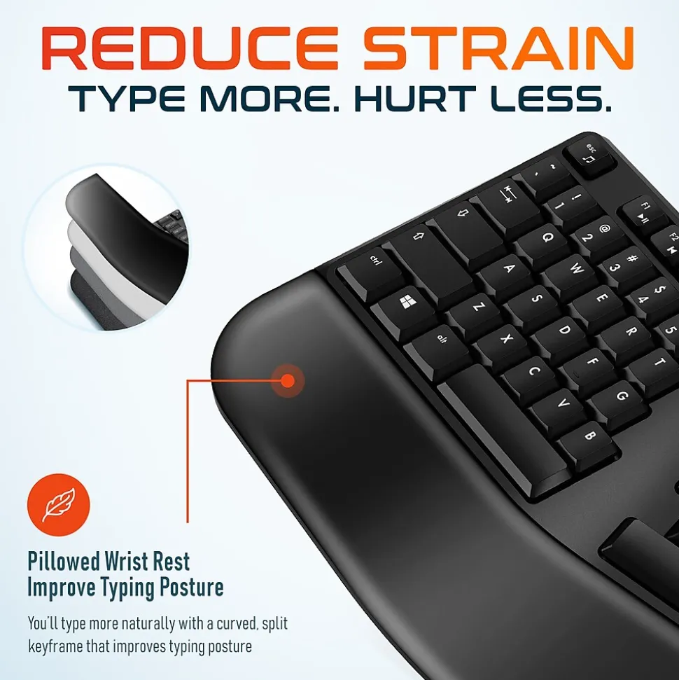 Delton KB200 Wireless Ergonomic Keyboard, Black (DKBERG24G8-WB)