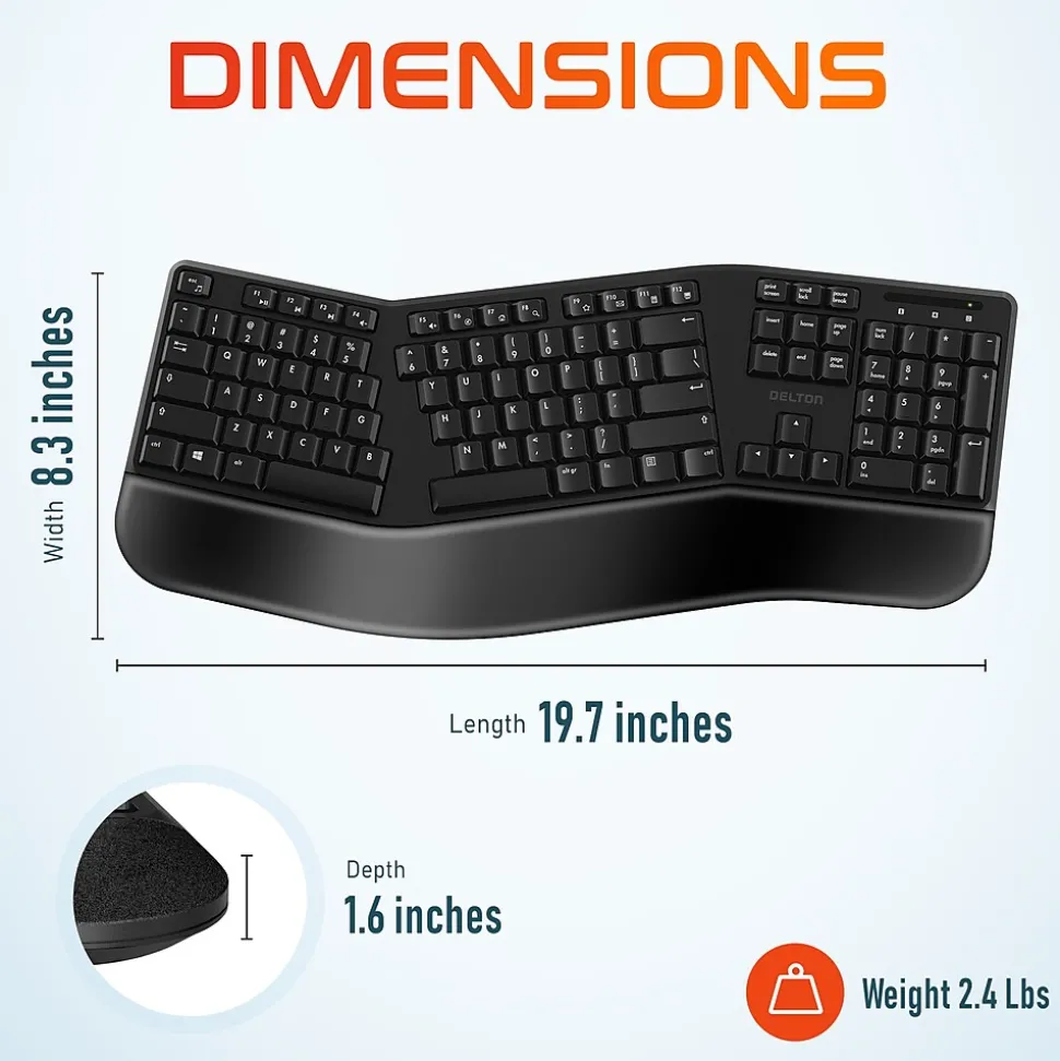 Delton KB200 Wireless Ergonomic Keyboard, Black (DKBERG24G8-WB)