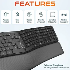 Delton KB250 Wireless Ergonomic Keyboard, Black (DKBE250-WB)