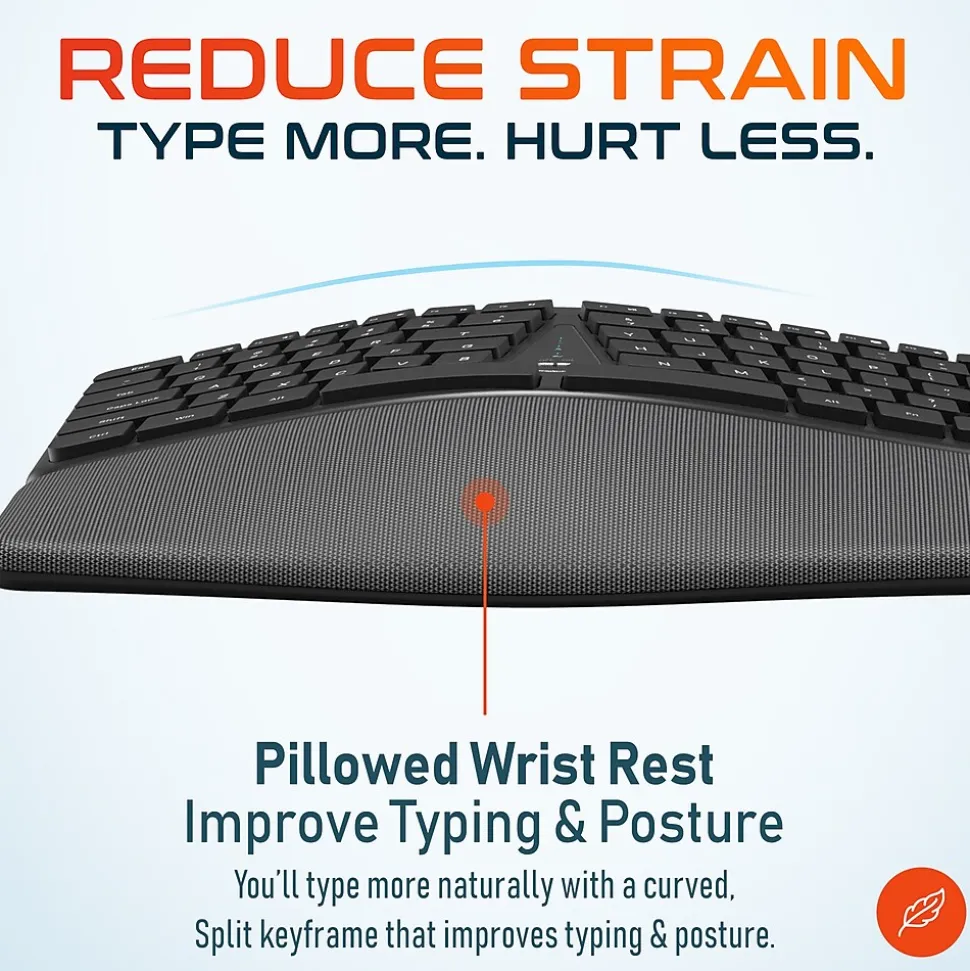 Delton KB250 Wireless Ergonomic Keyboard, Black (DKBE250-WB)