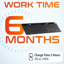 Delton KB90 Wireless Rechargeable Solar (Light) Powered Keyboard, Black (DKBSLR90)