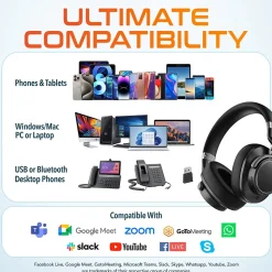 Delton M201 Wireless Active Noise Cancelling Bluetooth Stereo Business Computer Headset, Black (DBHM201D)