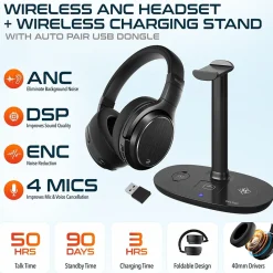 Delton M101 Wireless Noise Canceling Bluetooth Stereo Computer Headset and Stand, Black (DHSWC1101XD)