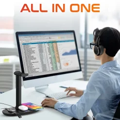 Delton M101 Wireless Noise Canceling Bluetooth Stereo Computer Headset and Stand, Black (DHSWC1101XD)