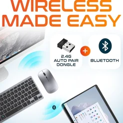 Delton N35 Portable/Travel/Small Wireless Keyboard and Mouse Combo, Silver (DKMKITMIN35-WB)