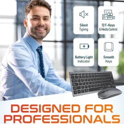 Delton N35 Portable/Travel/Small Wireless Keyboard and Mouse Combo, Silver (DKMKITMIN35-WB)