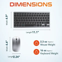 Delton N35 Portable/Travel/Small Wireless Keyboard and Mouse Combo, Silver (DKMKITMIN35-WB)