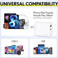 Delton Overtime Charger USB-A/USB-C Wall Charger for Multiple Brands, White (DH2USB2A)