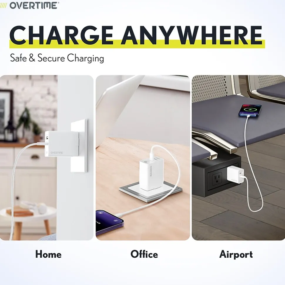 Delton Overtime USB-C/USB Wall & Car Chargers with Apple MFi Certified Cable for iPhone/iPad, White (CE14542A)