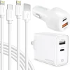 Delton Overtime USB-C/USB Wall & Car Chargers with Apple MFi Certified Lightning Cables for iPhone/iPad, White (DAC3IN12USBSL)