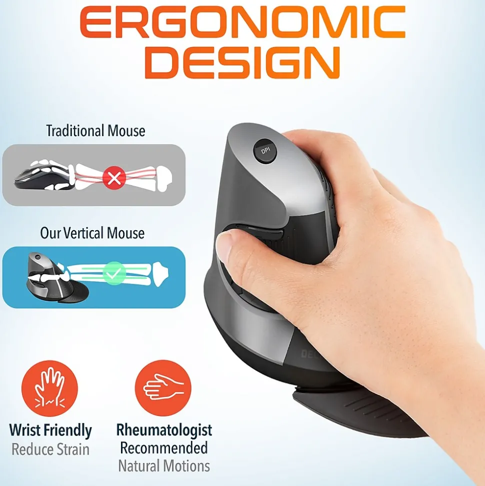 Delton S22 Vertical Wireless Optical 2.4 GHz Mouse, Black (DMERGS22-WB)