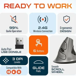 Delton S22 Vertical Wireless Optical 2.4 GHz Mouse, Black (DMERGS22-WB)