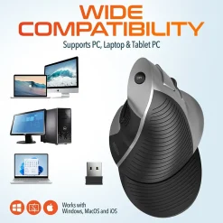 Delton S22 Vertical Wireless Optical 2.4 GHz Mouse, Black (DMERGS22-WB)