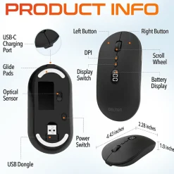 Delton S16 Wireless Ambidextrous Optical 2.4 GHz Mouse, Black (DMS16-WR)