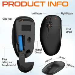 Delton S15 Wireless Ambidextrous Optical 2.4 GHz Mouse, Black (DMS15-WB)