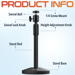 Delton T301 360° Webcam Stand, Camera Stand for Video Calls/Streaming/Recording, Black (DCT301)