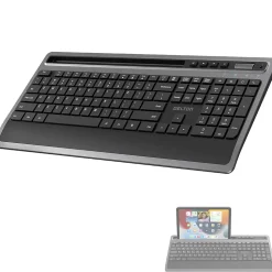 Delton T42 Wireless Ergonomic Computer Keyboard with Tablet Holder, Black (DKBT42-WB)