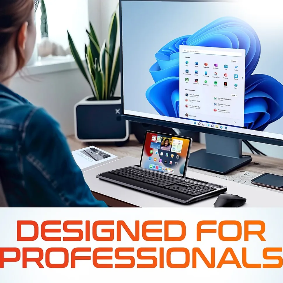 Delton T42 Wireless Keyboard with Tablet Holder and M42 Optical Mouse Combo, Black (DKBMT42-WB)