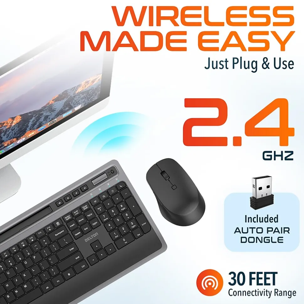 Delton T42 Wireless Keyboard with Tablet Holder and M42 Optical Mouse Combo, Black (DKBMT42-WB)