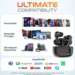 Delton T70 Wireless Noise Canceling Bluetooth Computer Earbuds, Black (DBHT70)