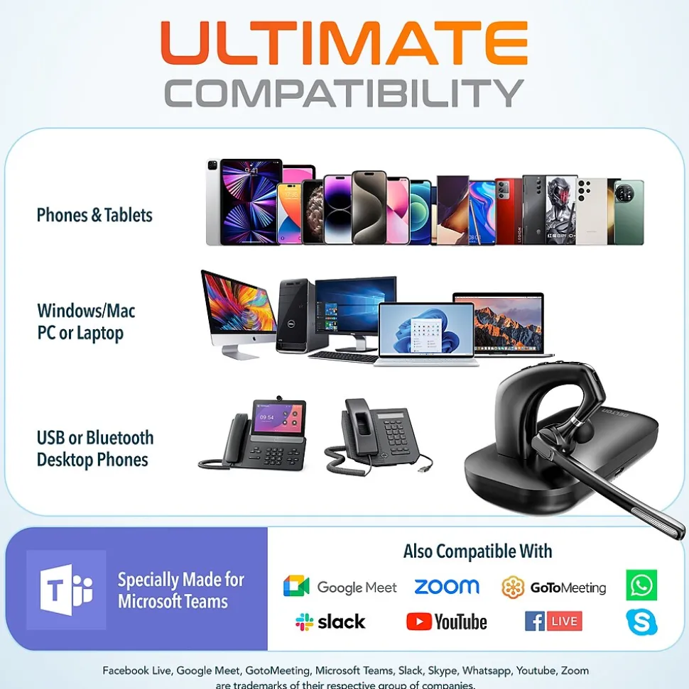 Delton 95X Wireless Noise Canceling Bluetooth Computer Headset, MS Teams, Black (DBH95X)