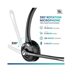 Delton 10X Wireless Noise-Canceling Bluetooth Over-the-Head Mono Computer Headset, Black (DBTHEAD10XBTDL)