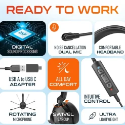 Delton 32Y MS Teams Noise-Canceling On-Ear Computer Headset, USB Type-A & Type C, Black (DWH32Y)