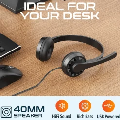 Delton 12Y Noise-Canceling Stereo On-Ear Headset, USB Type-A (DWH12YAC)