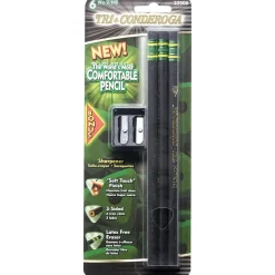 Dixon® Tri-Conderoga® Triangular Black Woodcase Pencils with Bonus Manual Pencils Sharpener, #2 Soft, 6/Pack