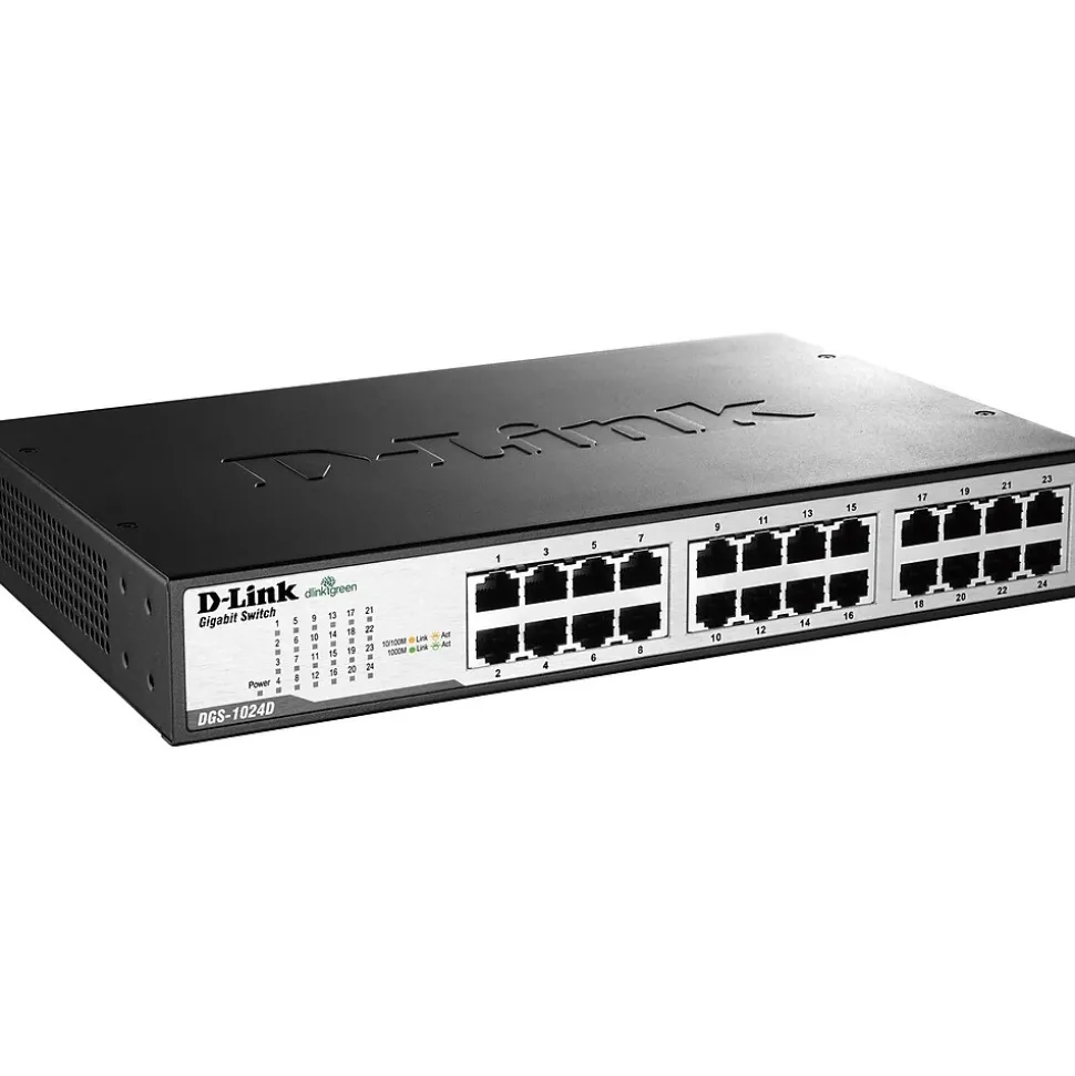 D-Link 24-Port Gigabit Ethernet Unmanaged Switch, 10/100/1000 Mbps, Black (DGS1024D)