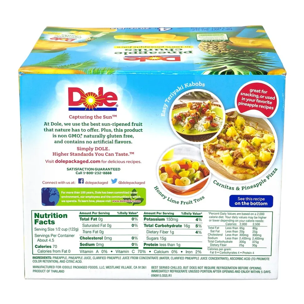 Dole Chunks Pineapple, 20 oz., 4/Pack (900-00165)
