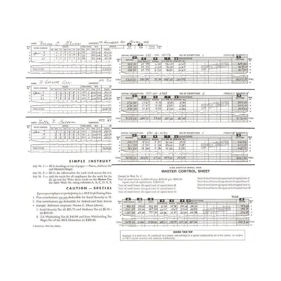 Dome Short-Cut Payroll Book, 8 Columns, 11.25" x 8.75", Navy (650)
